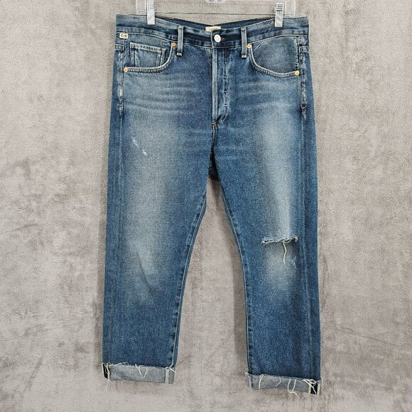 Citizens of Humanity Jean 27 Corey Slouchy Slim Cutoff Hem Distressed Button Fly - Picture 1 of 15